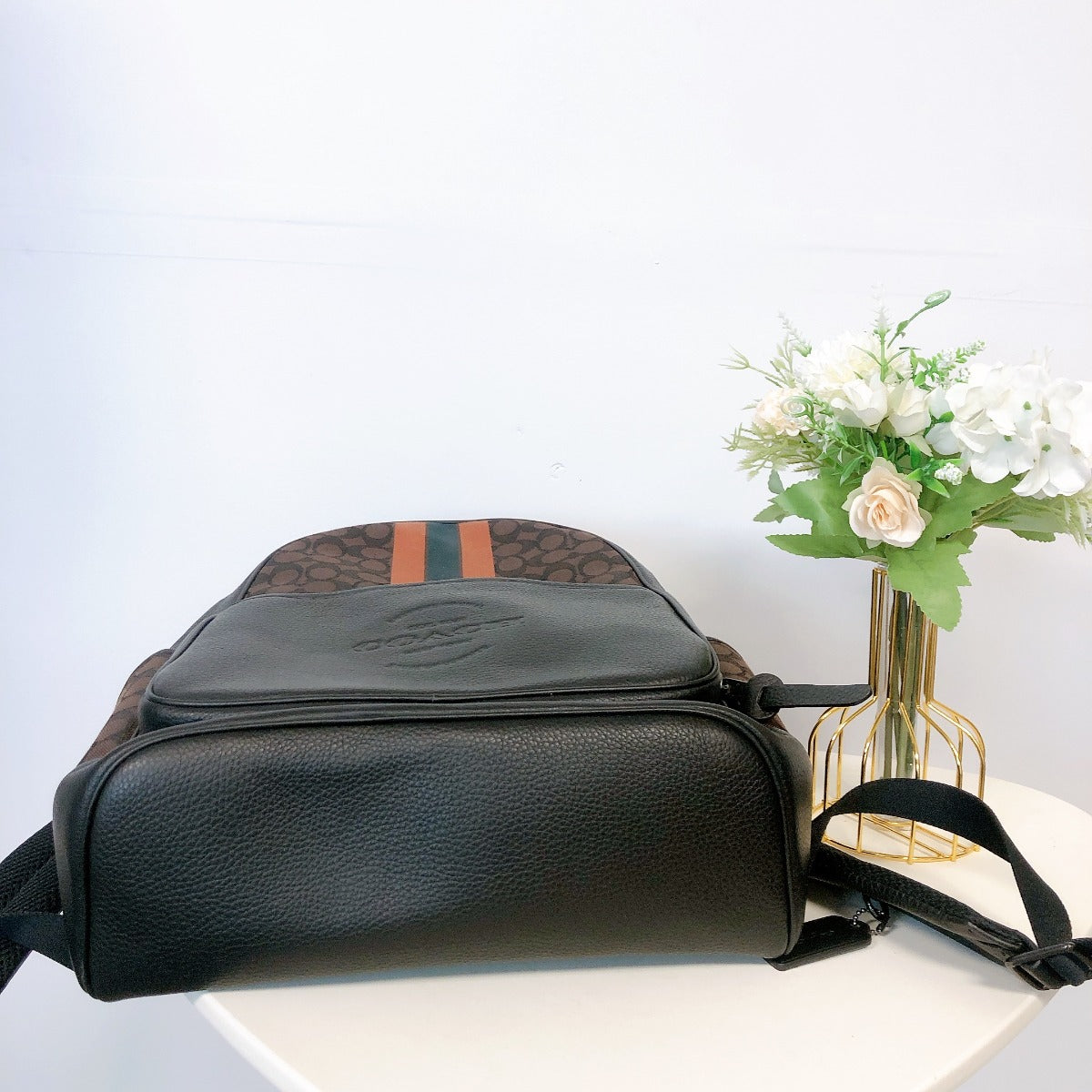 Coach C5389 Thompson Backpack In Signature Jacquard With Varsity Stripe In Mahogany Ginger Multi Coach C5389 Thompson Backpack In Signature Jacquard With Varsity Stripe In Mahogany Ginger Multi